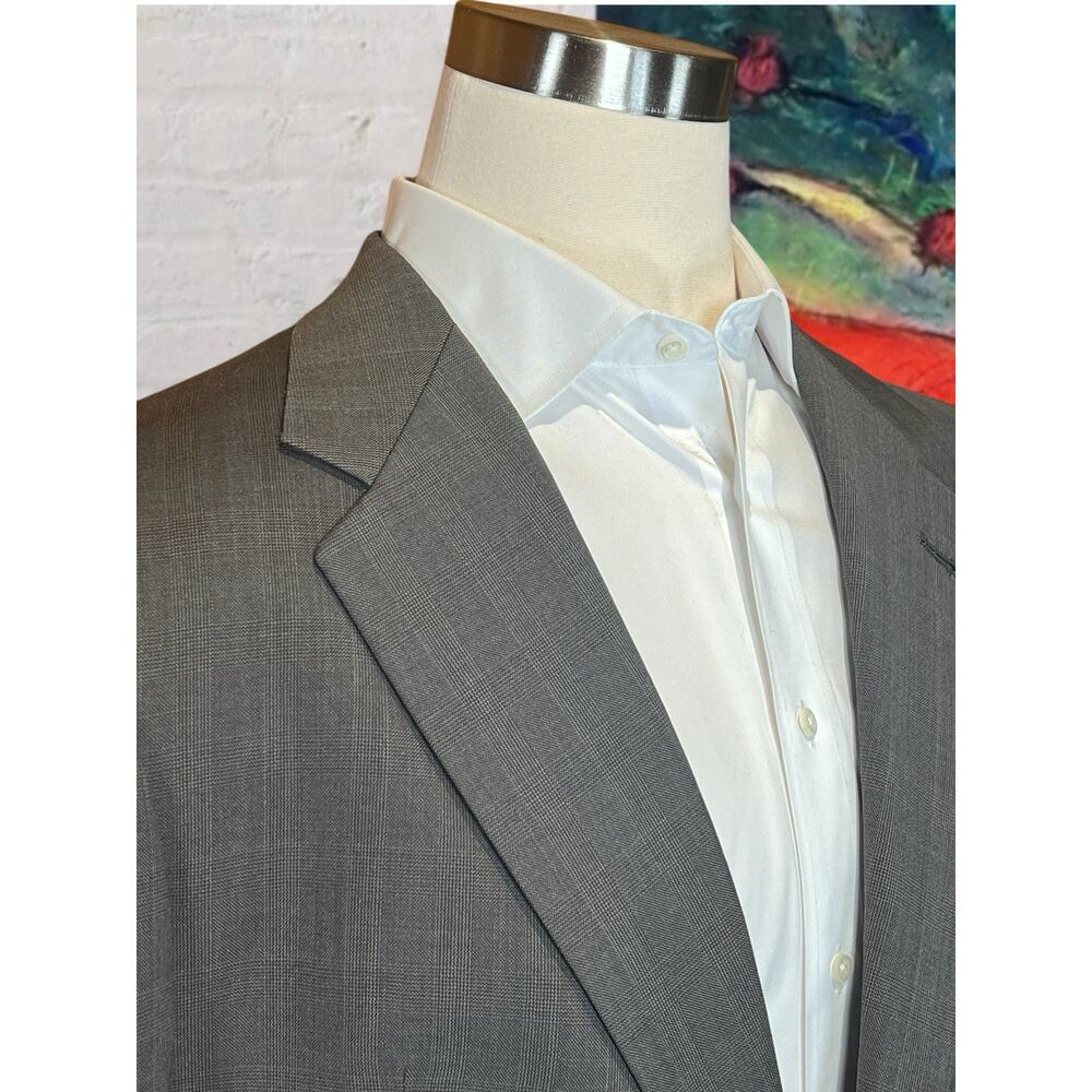 Vtg Hart Schaffner Marx 44-46L 38x30 Taupe Gray Blue Glen Plaid Classic Suit - Picture 5 of 16